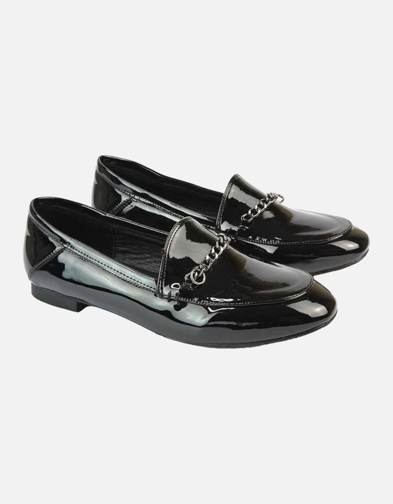 Womens/Ladies Tessah Patent Chain Detail Flat Loafers