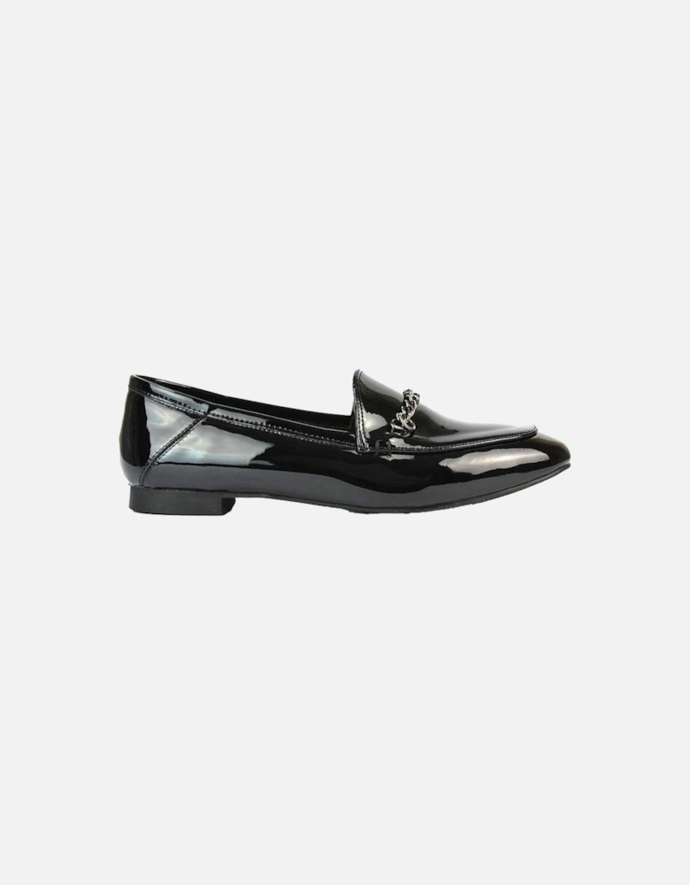 Womens/Ladies Tessah Patent Chain Detail Flat Loafers
