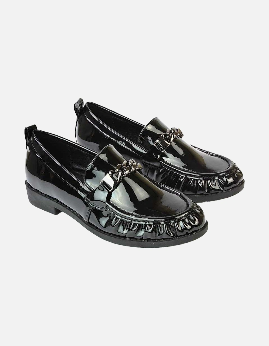 Womens/Ladies Heidi Chain Detail Patent Leather Ruched Loafers
