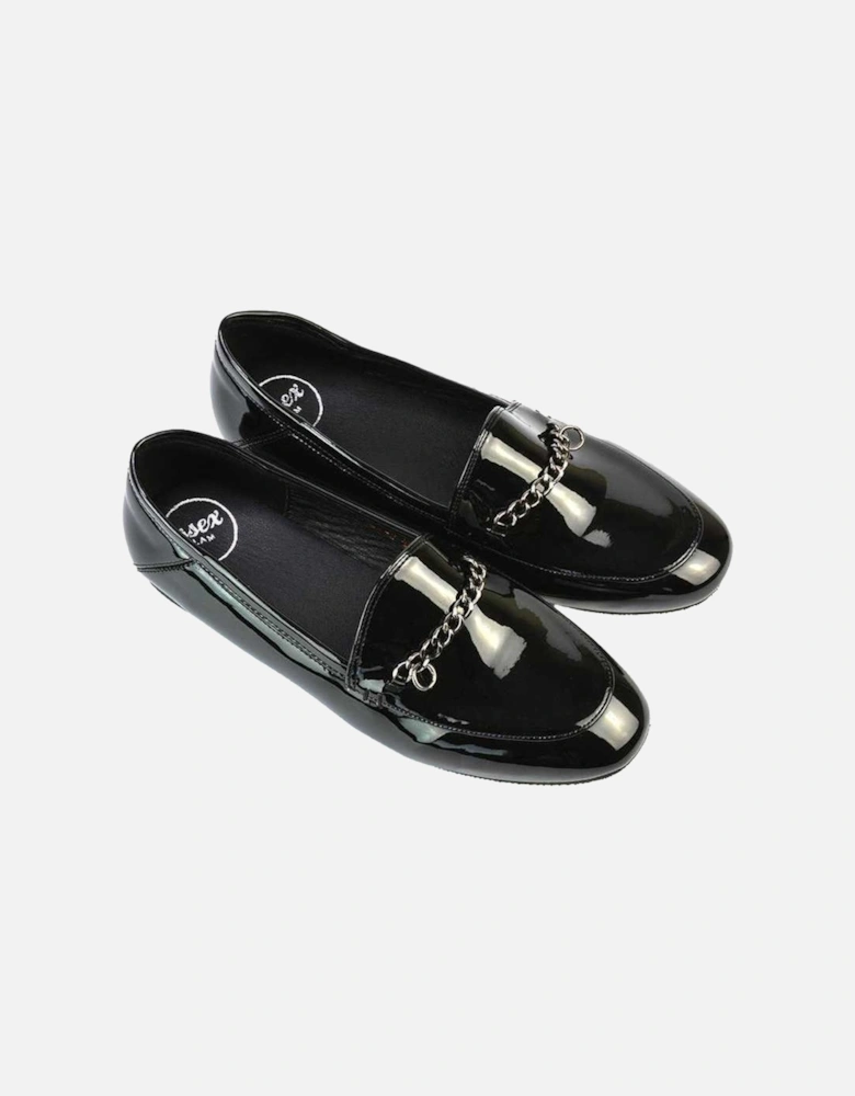 Womens/Ladies Tessah Patent Chain Detail Flat Loafers