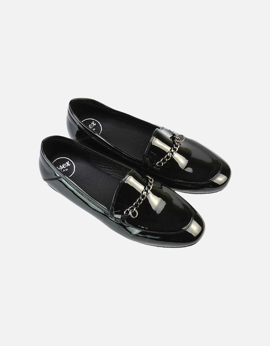 Womens/Ladies Tessah Patent Chain Detail Flat Loafers