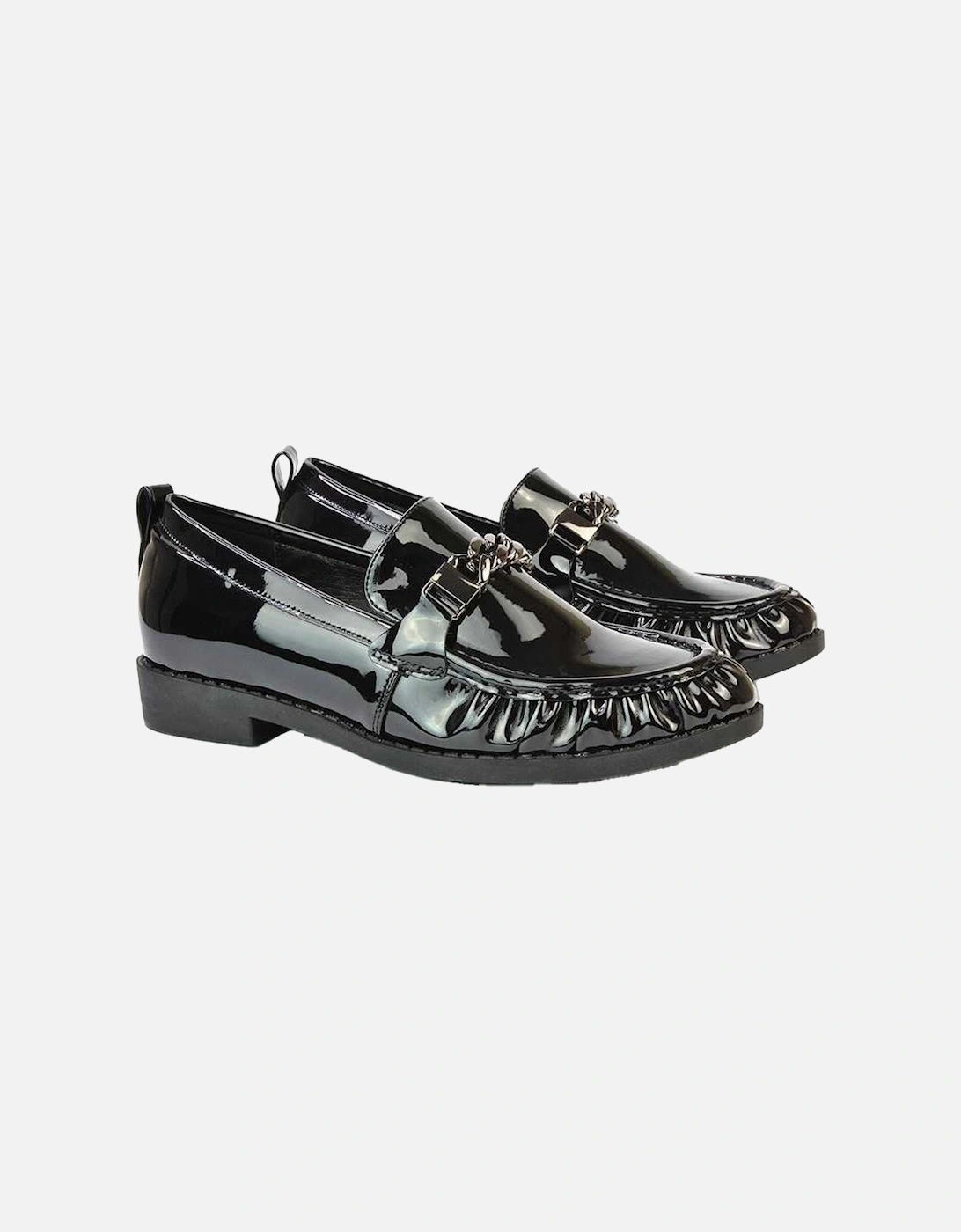 Womens/Ladies Heidi Chain Detail Patent Leather Ruched Loafers