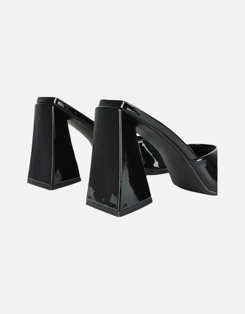 Womens/Ladies Gracia Sculptured Patent Leather Peep Toe Flared Block Heel Mules