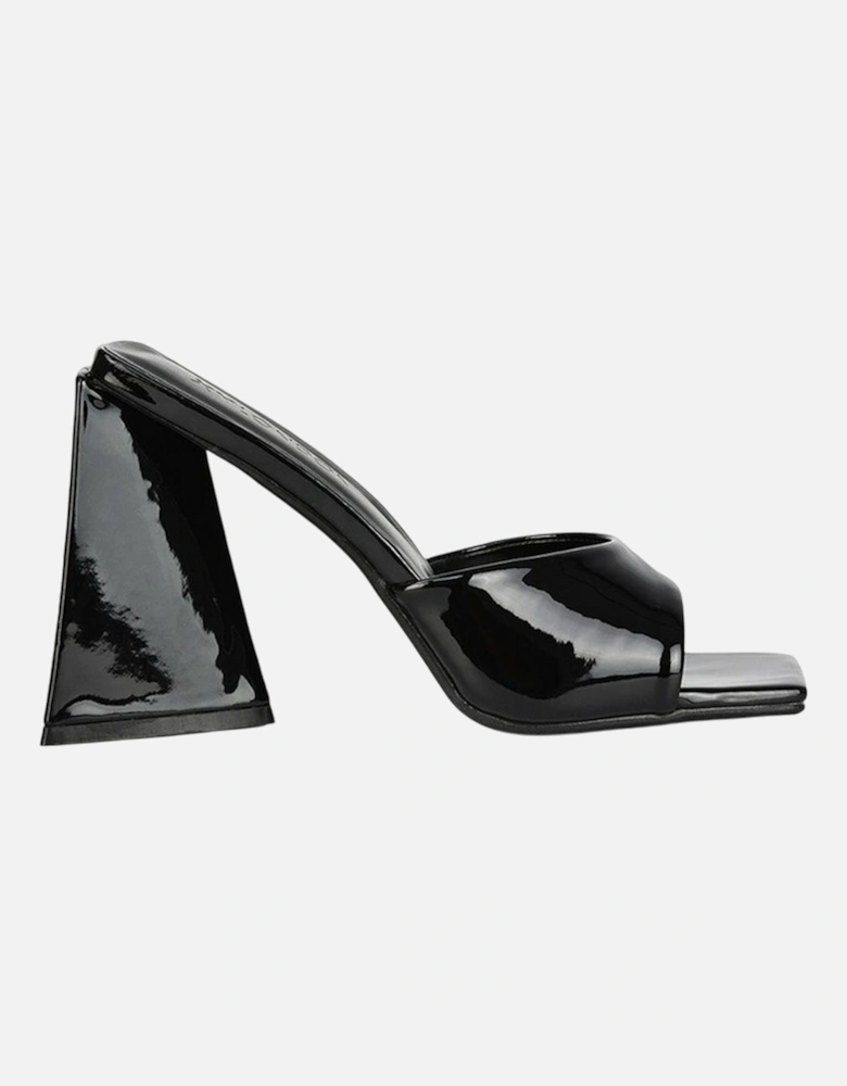 Womens/Ladies Gracia Sculptured Patent Leather Peep Toe Flared Block Heel Mules