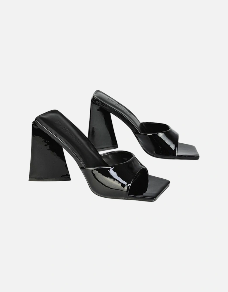 Womens/Ladies Gracia Sculptured Patent Leather Peep Toe Flared Block Heel Mules