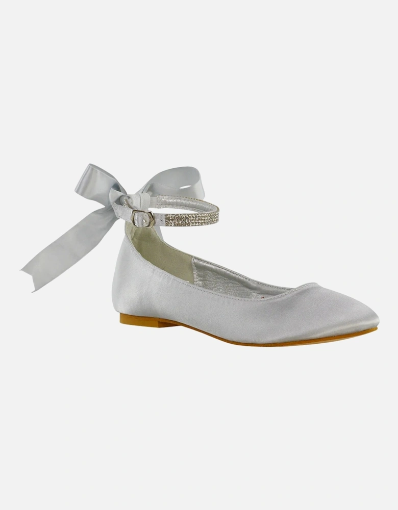 Womens/Ladies Penelope Bow Diamante Bridal Ballerina Flats