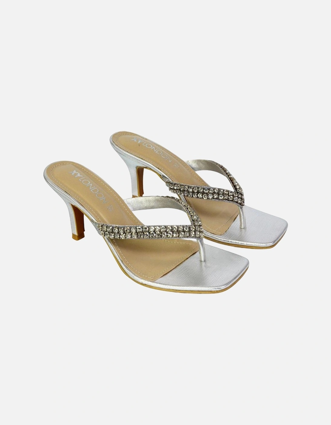 Womens/Ladies Lynn Diamante Kitten Heel Sandals, 6 of 5