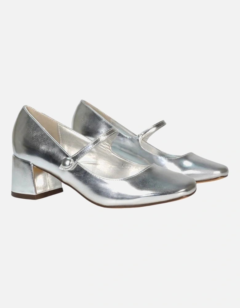 Womens/Ladies Leneka Metallic Ankle Strap Low Block Heel Court Pumps