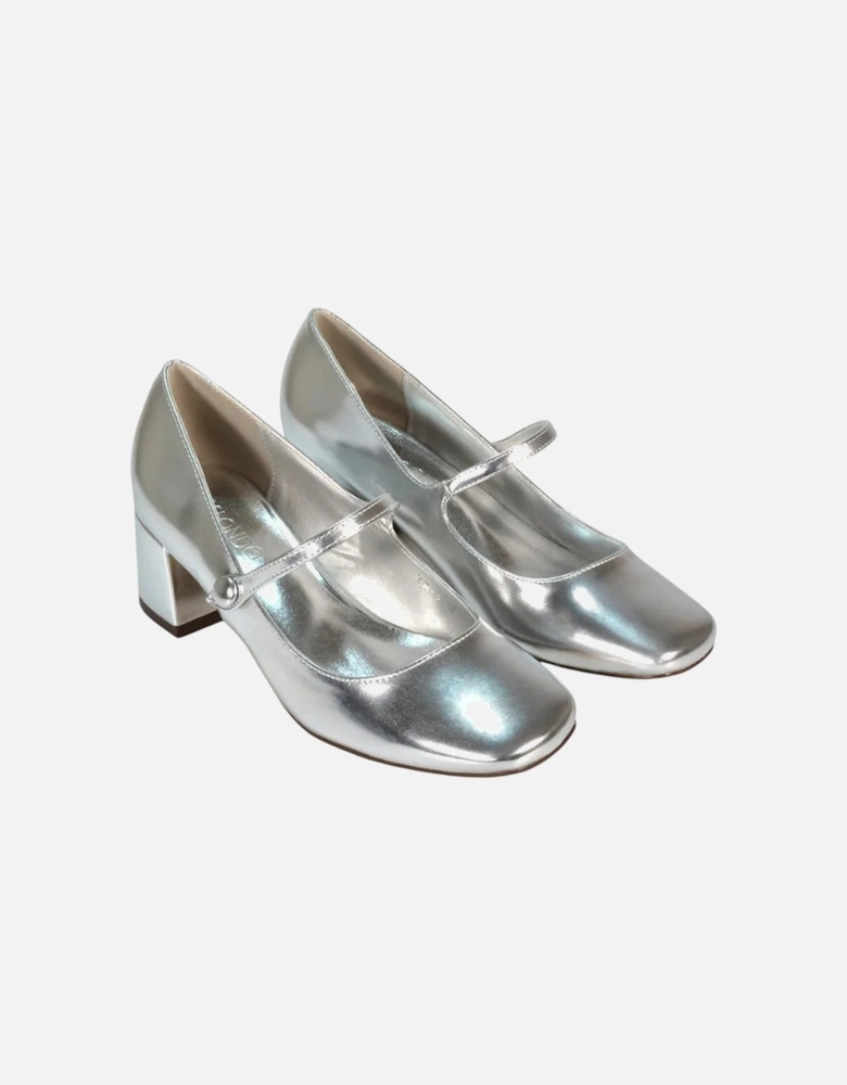 Womens/Ladies Leneka Metallic Ankle Strap Low Block Heel Court Pumps