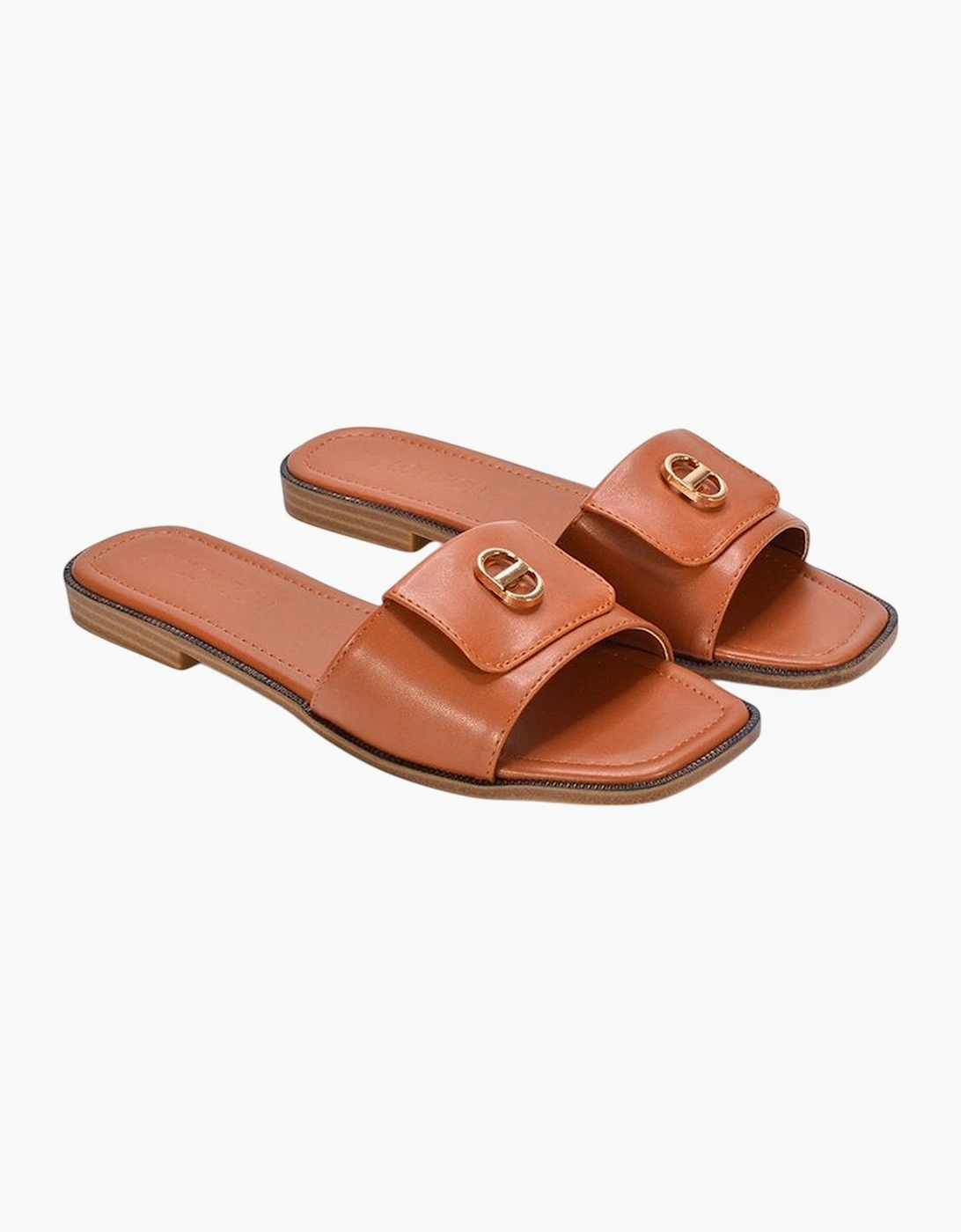 Women's XY London Womens/Ladies Leigh Buckle Detail Flat Sliders - Brown - Size: 6
