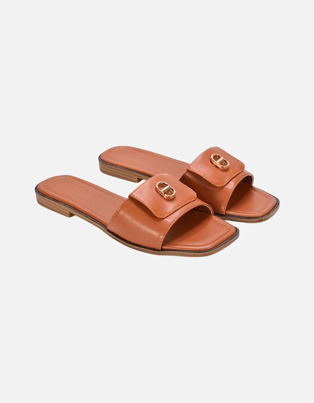 Womens/Ladies Leigh Buckle Detail Flat Sliders, 5 of 4