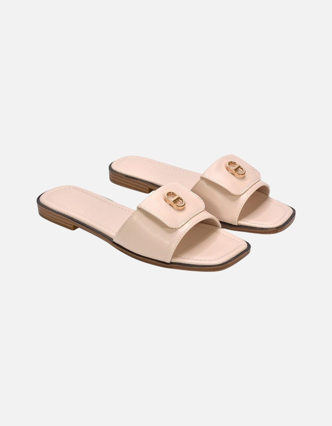 Womens/Ladies Leigh Buckle Detail Flat Sliders, 5 of 4