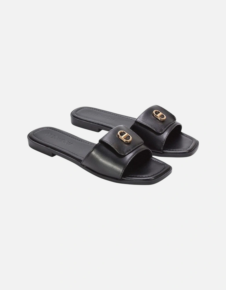 Womens/Ladies Leigh Buckle Detail Flat Sliders