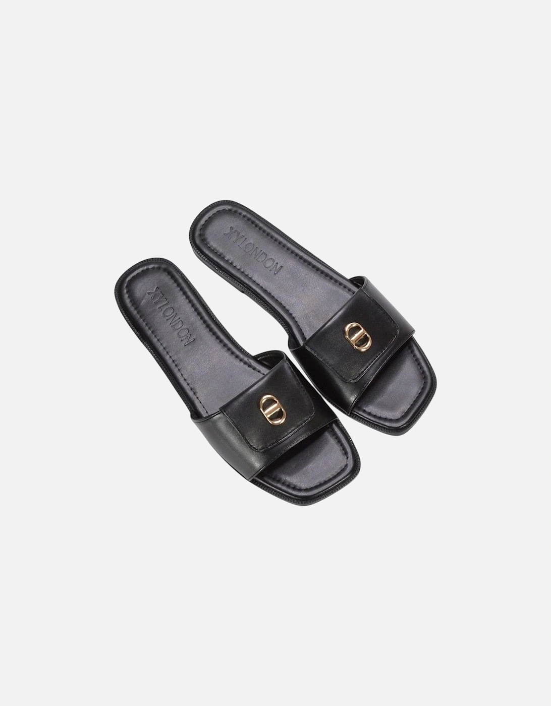 Womens/Ladies Leigh Buckle Detail Flat Sliders
