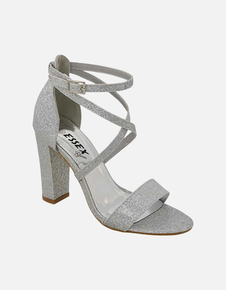 Womens/Ladies Briella Glitter Strappy High Block Heel Sandals