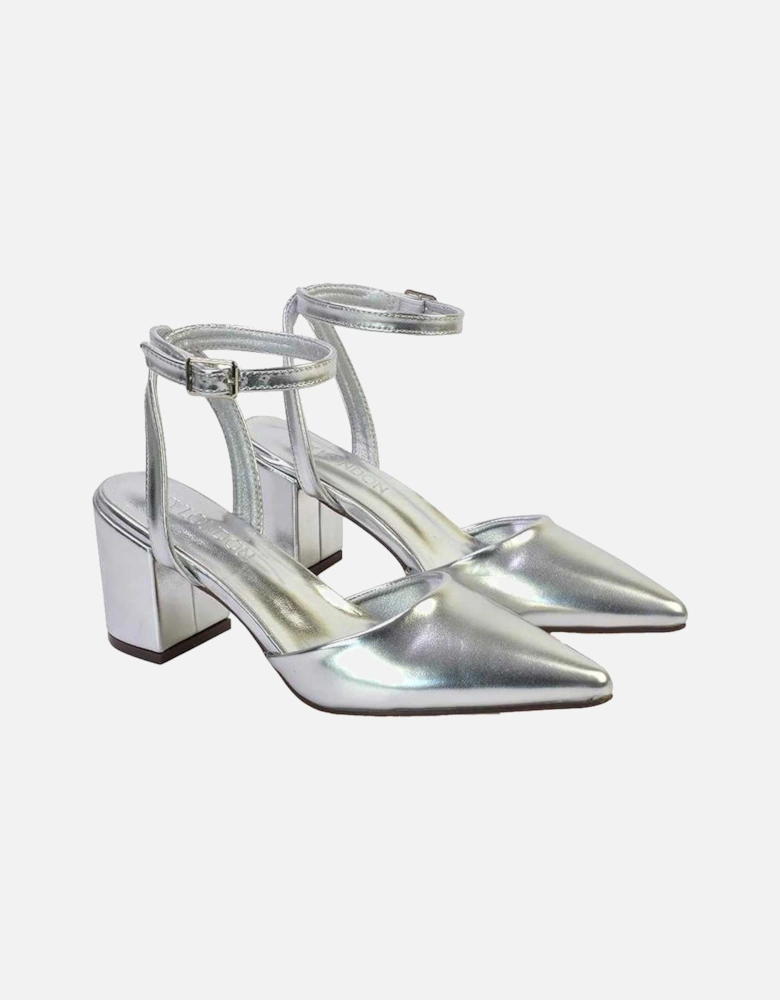 Womens/Ladies Ronnie Metallic Pointed Medium Block Heel Sandals