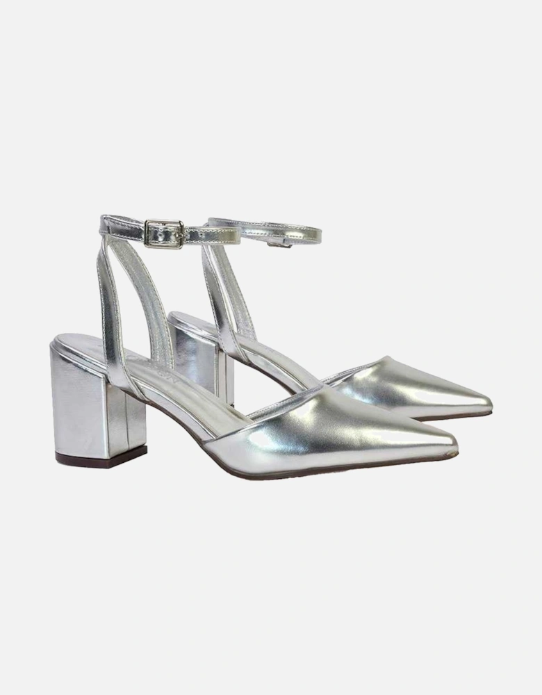 Womens/Ladies Ronnie Metallic Pointed Medium Block Heel Sandals