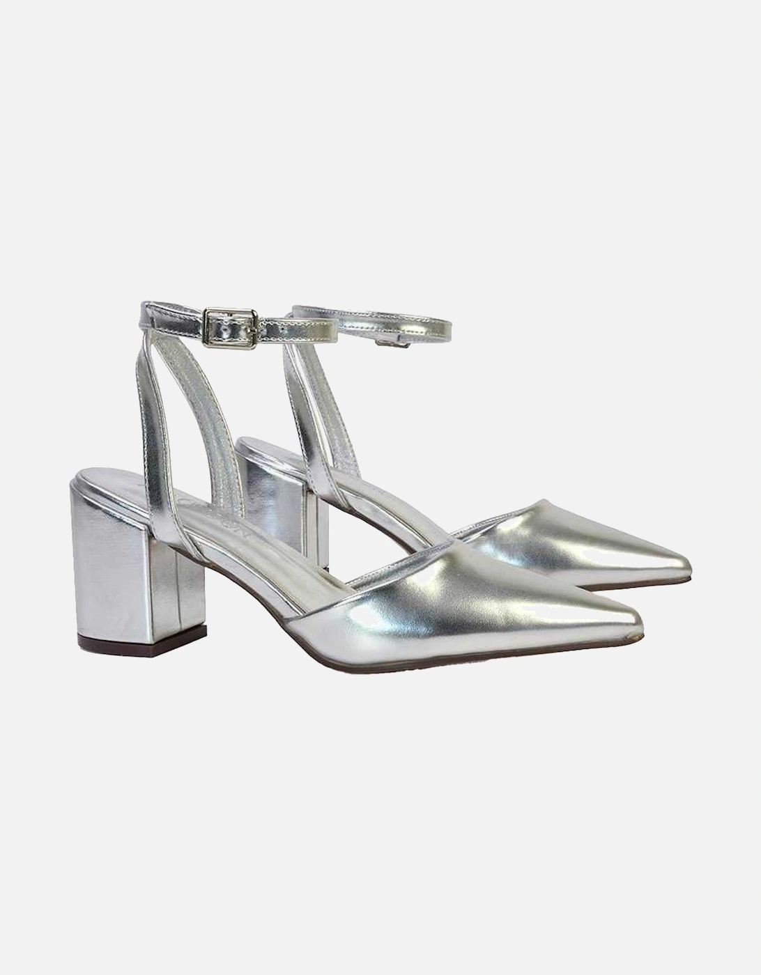 Womens/Ladies Ronnie Metallic Pointed Medium Block Heel Sandals