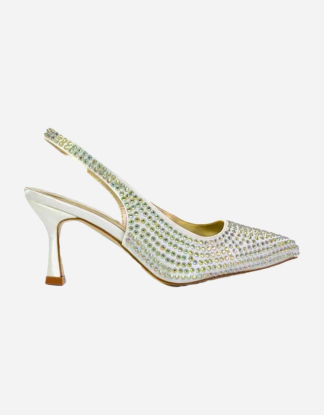 Womens/Ladies Gayna Diamante Sling Back Bridal Mid Stiletto Court Shoes, 6 of 5