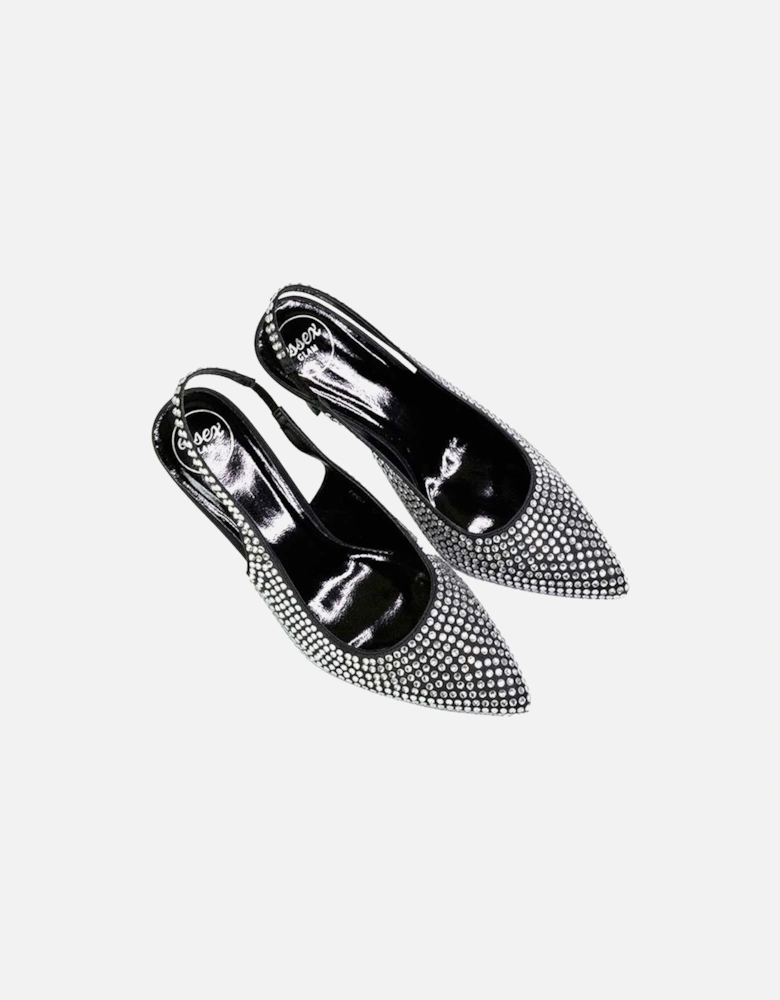 Womens/Ladies Gayna Diamante Sling Back Bridal Mid Stiletto Court Shoes