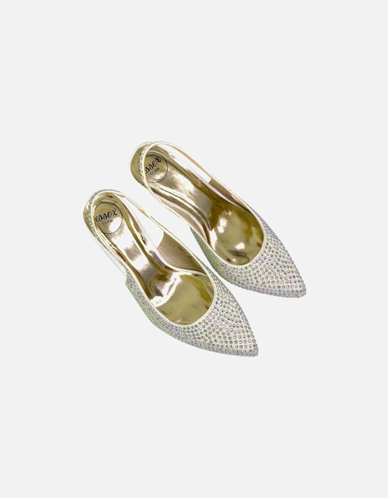 Womens/Ladies Gayna Diamante Sling Back Bridal Mid Stiletto Court Shoes