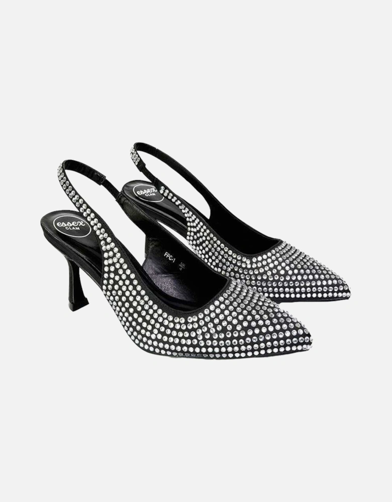 Womens/Ladies Gayna Diamante Sling Back Bridal Mid Stiletto Court Shoes