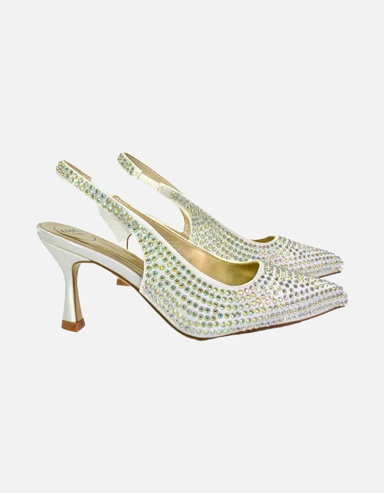 Womens/Ladies Gayna Diamante Sling Back Bridal Mid Stiletto Court Shoes