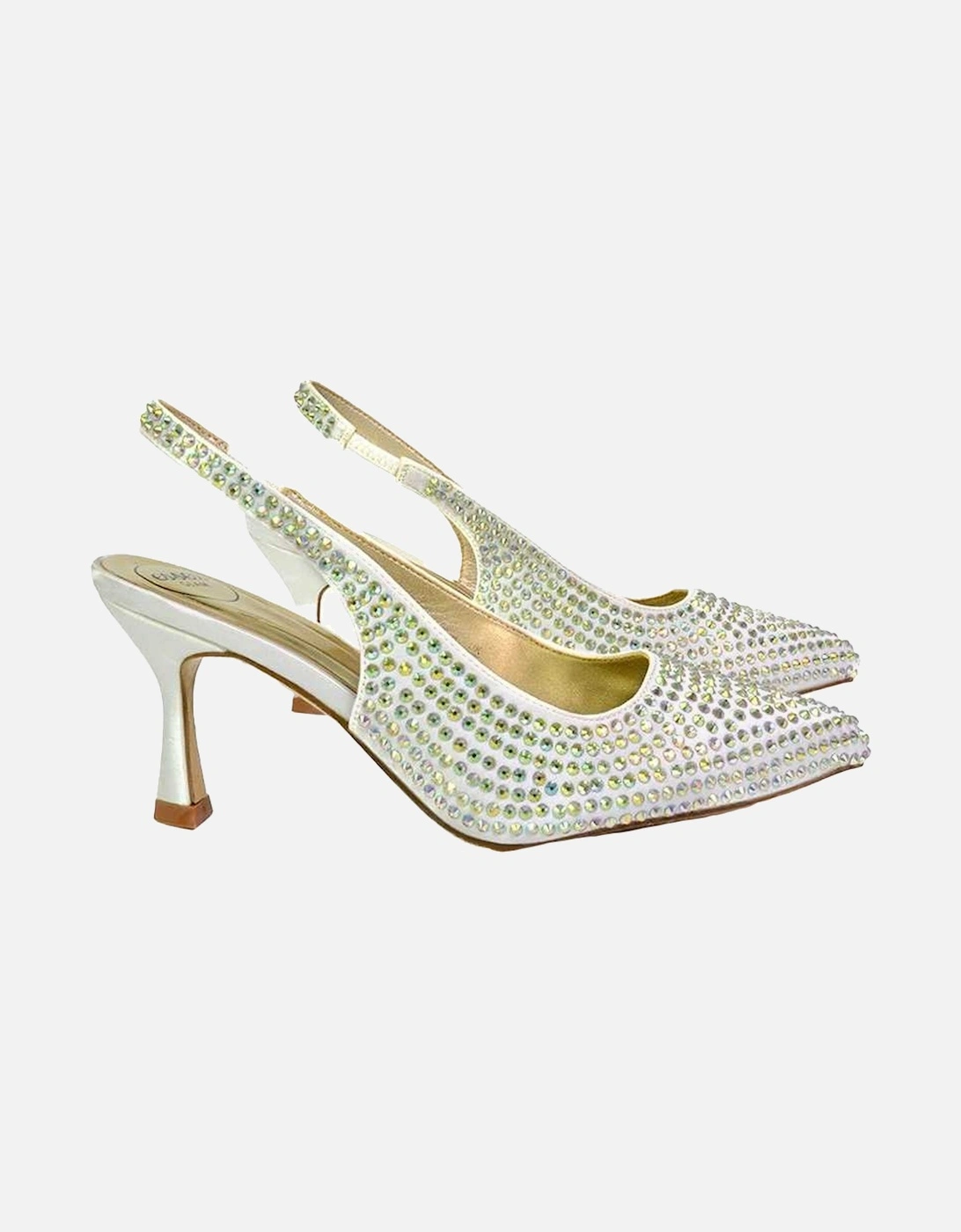 Womens/Ladies Gayna Diamante Sling Back Bridal Mid Stiletto Court Shoes