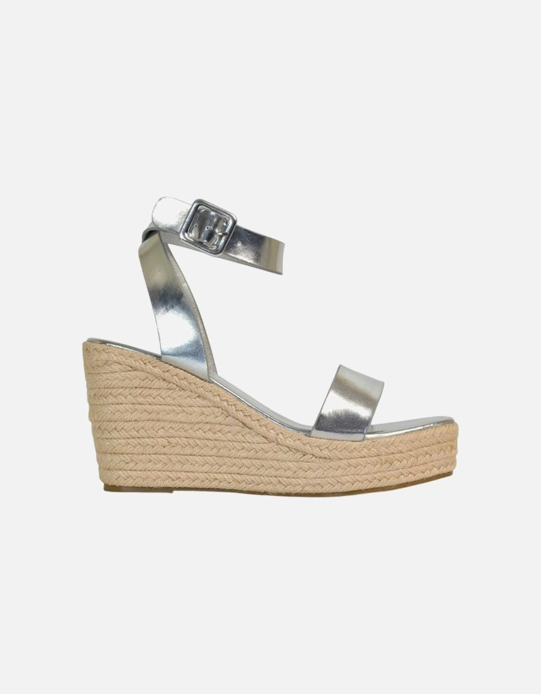 Womens/Ladies Linda Woven Metallic Platform Wedge Sandals