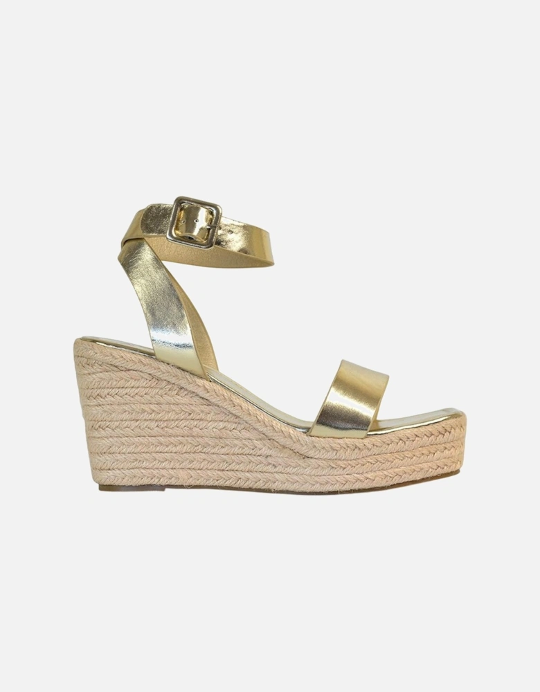 Womens/Ladies Linda Woven Metallic Platform Wedge Sandals