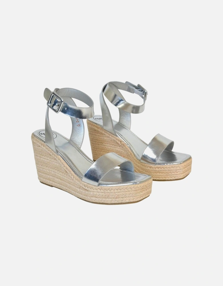 Womens/Ladies Linda Woven Metallic Platform Wedge Sandals