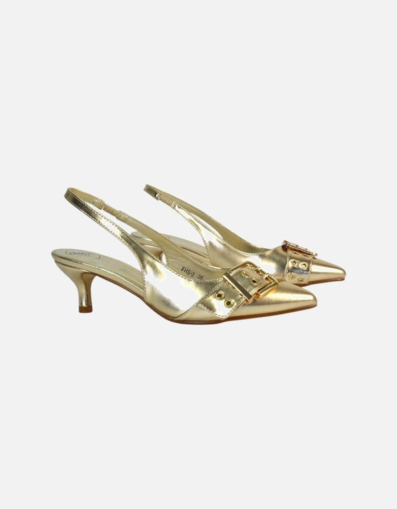 Womens/Ladies Lexi Metallic Low Kitten Heel Court Shoes