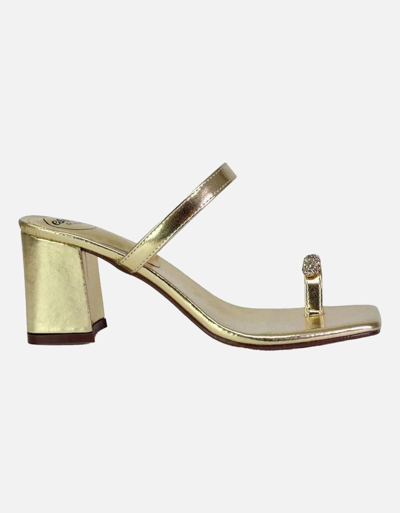 Womens/Ladies Daiquiri Diamante Double Strap Medium Block Heel Mule Sandals