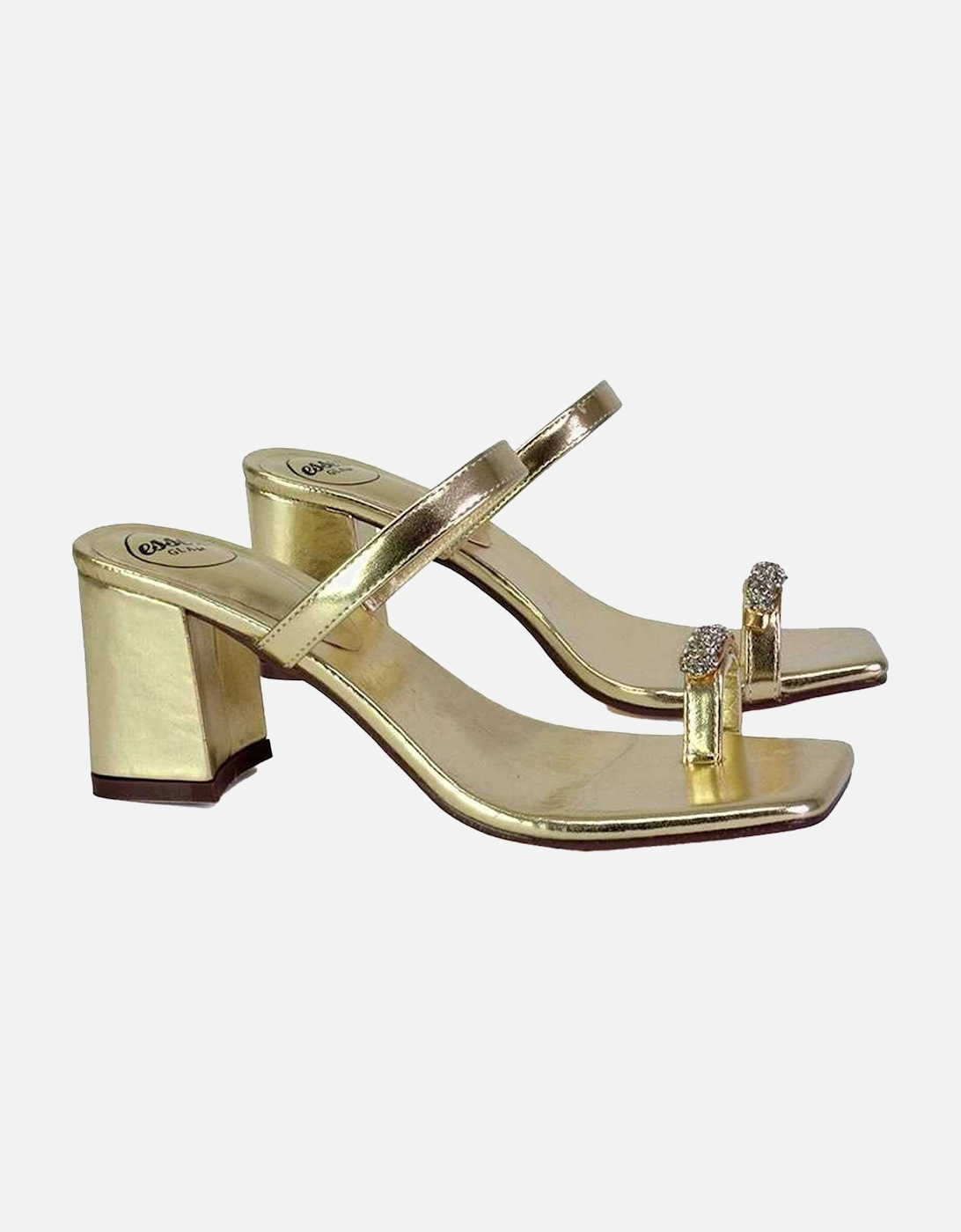 Womens/Ladies Daiquiri Diamante Double Strap Medium Block Heel Mule Sandals