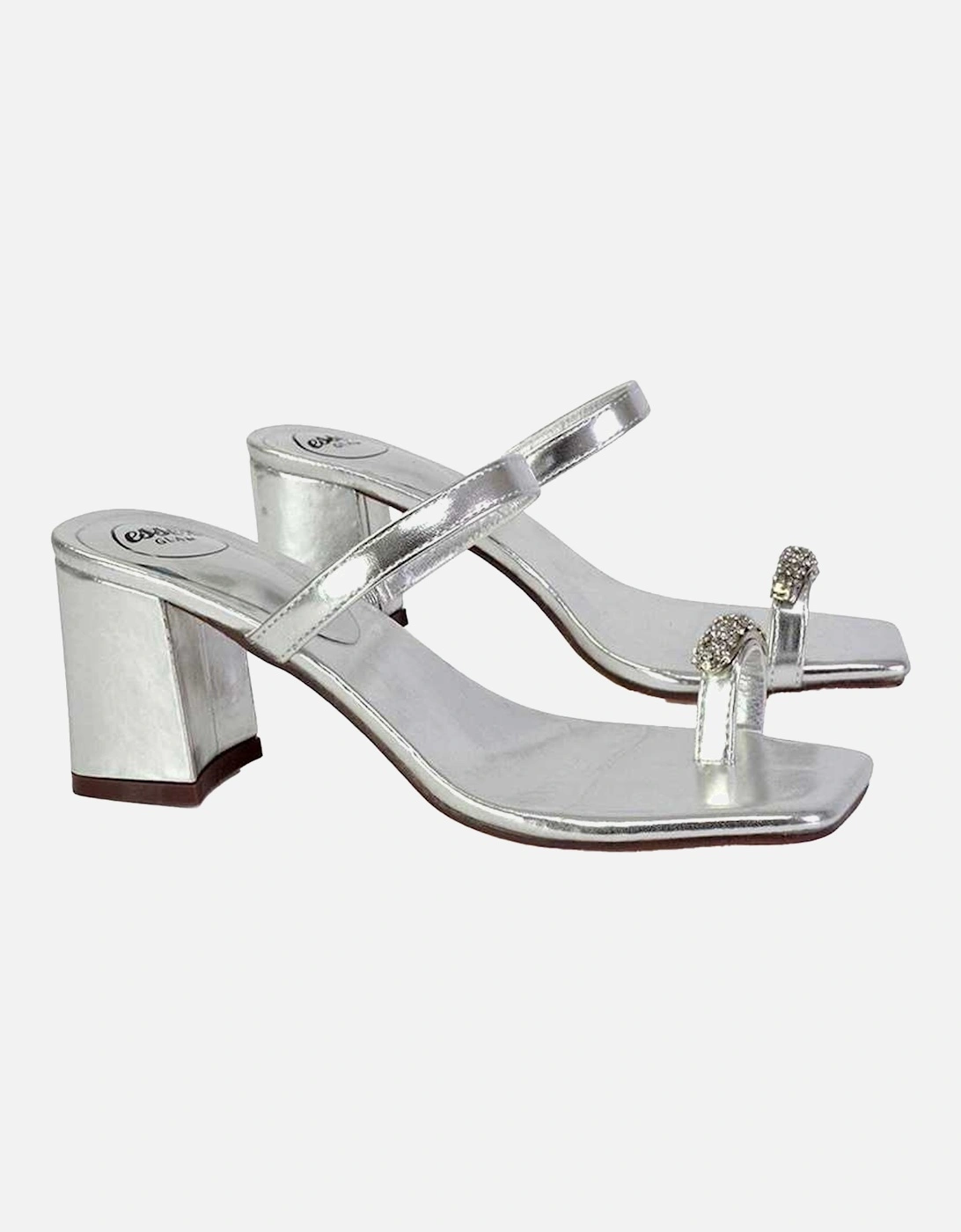 Womens/Ladies Daiquiri Diamante Double Strap Medium Block Heel Mule Sandals
