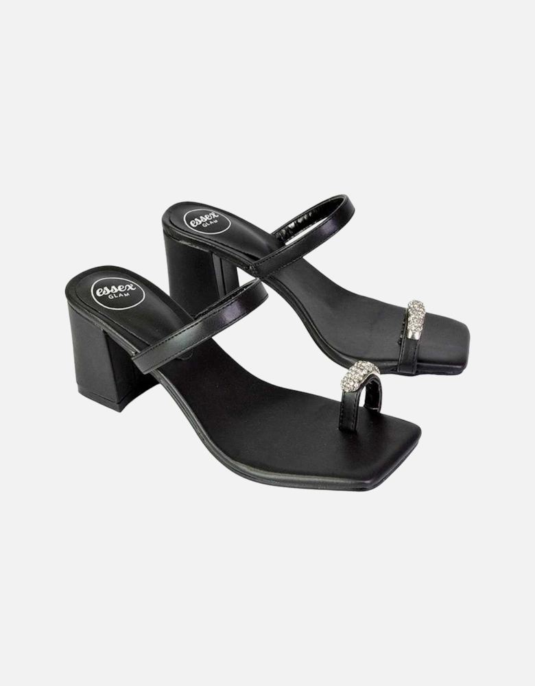 Womens/Ladies Daiquiri Diamante Double Strap Medium Block Heel Mule Sandals
