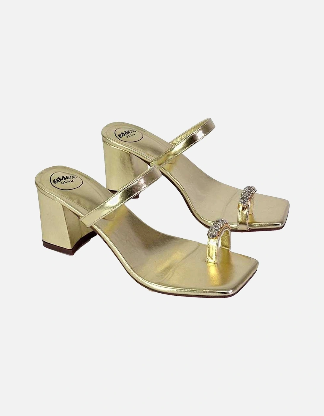 Womens/Ladies Daiquiri Diamante Double Strap Medium Block Heel Mule Sandals