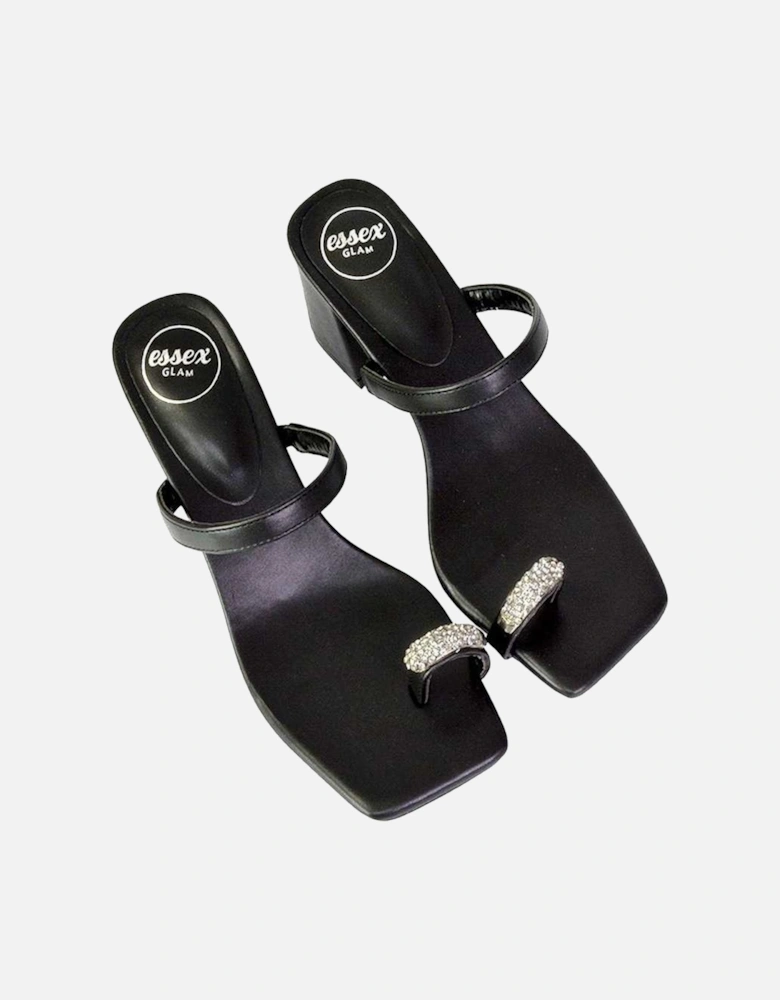 Womens/Ladies Daiquiri Diamante Double Strap Medium Block Heel Mule Sandals