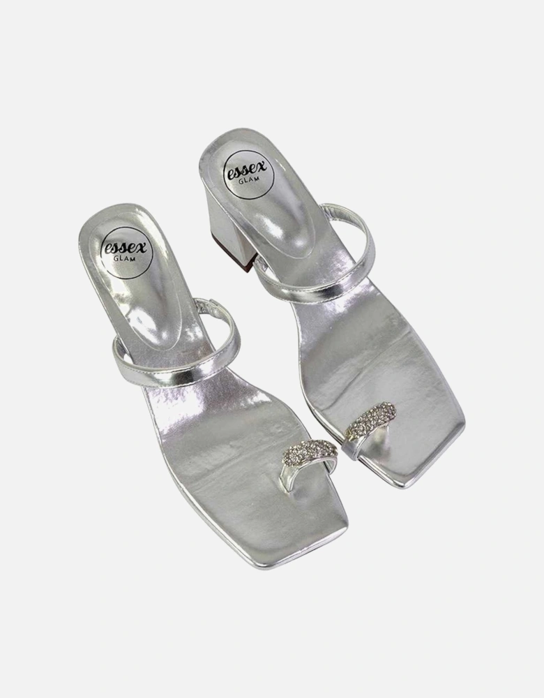 Womens/Ladies Daiquiri Diamante Double Strap Medium Block Heel Mule Sandals