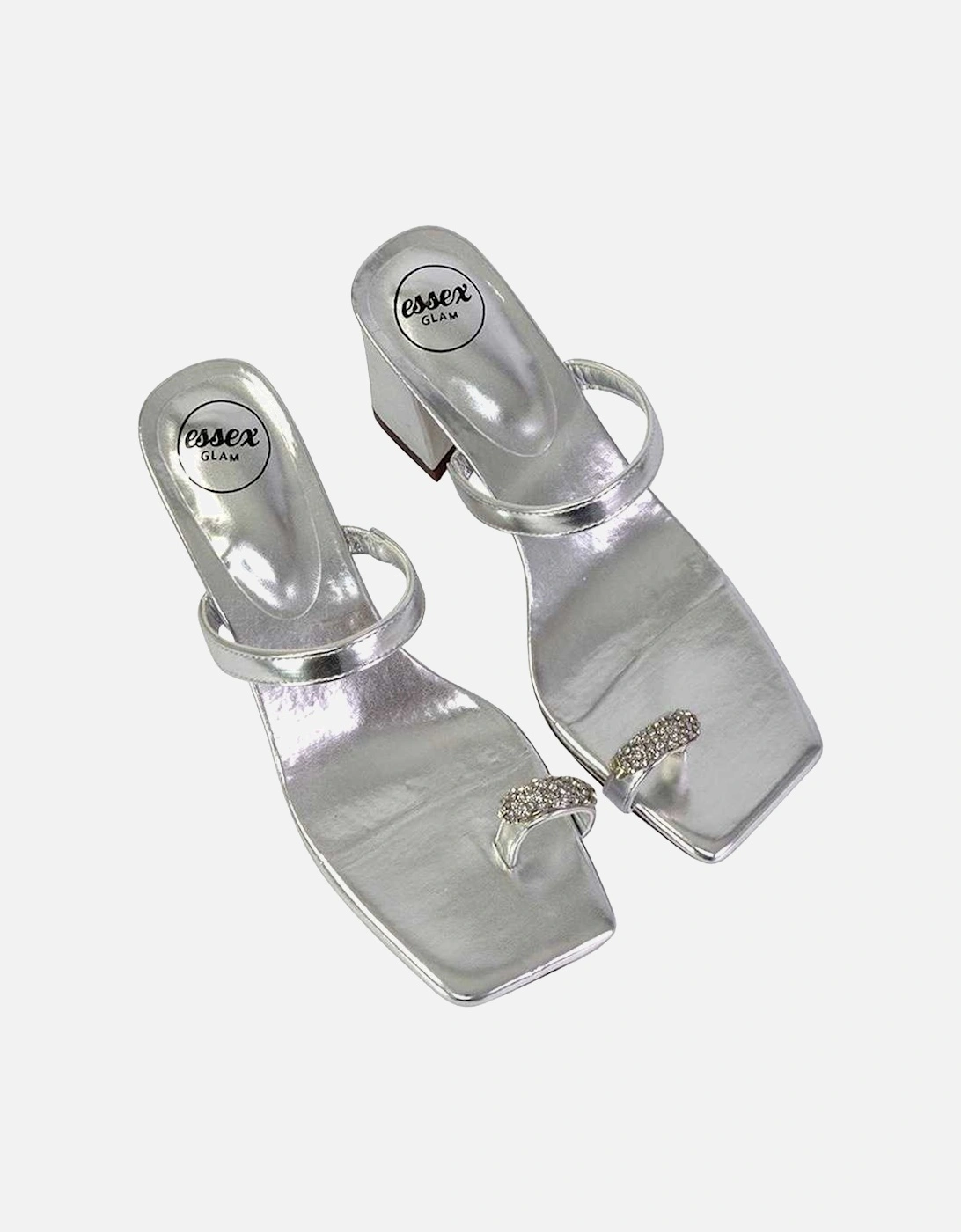 Womens/Ladies Daiquiri Diamante Double Strap Medium Block Heel Mule Sandals