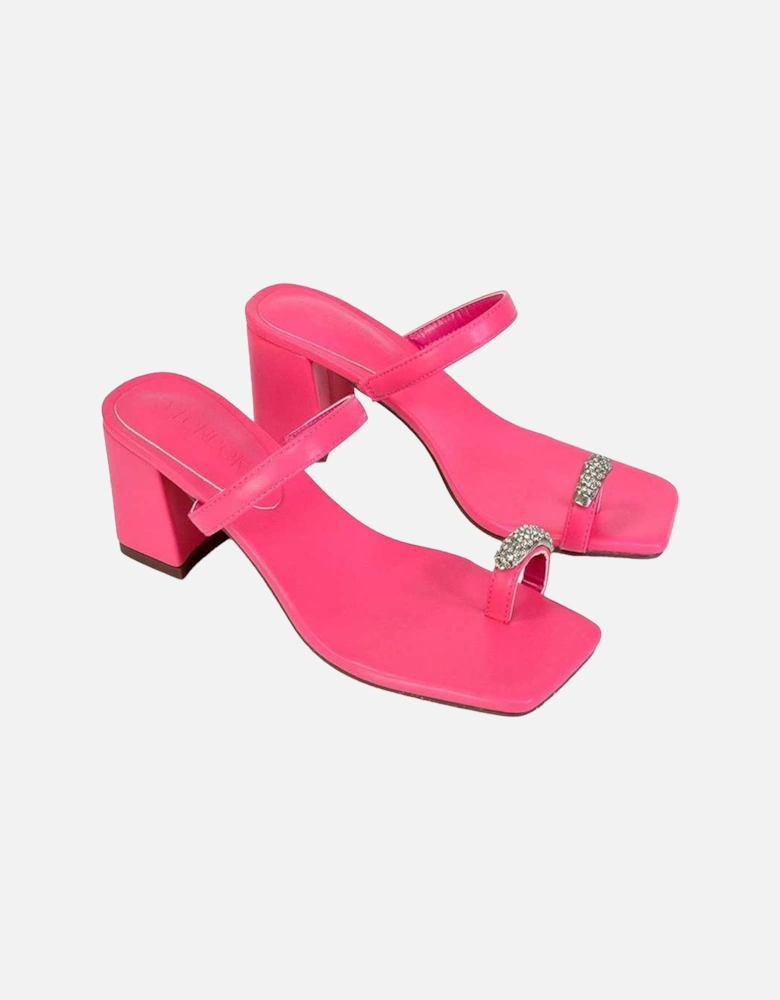 Womens/Ladies Daiquiri Diamante Double Strap Medium Block Heel Mule Sandals