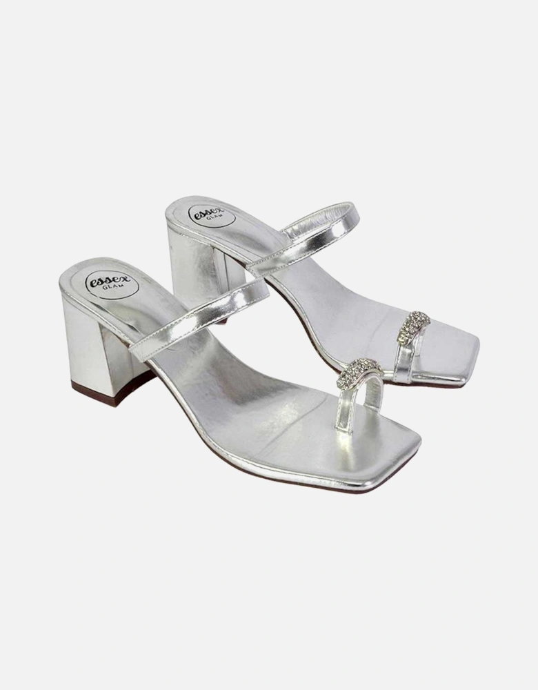 Womens/Ladies Daiquiri Diamante Double Strap Medium Block Heel Mule Sandals