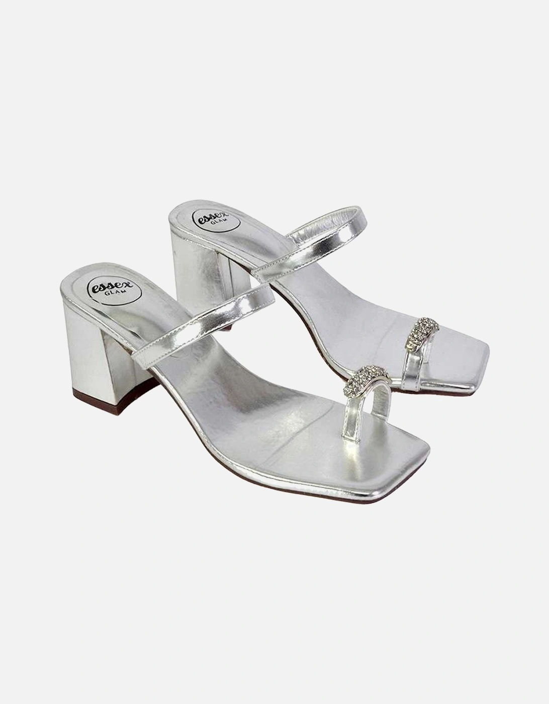 Womens/Ladies Daiquiri Diamante Double Strap Medium Block Heel Mule Sandals