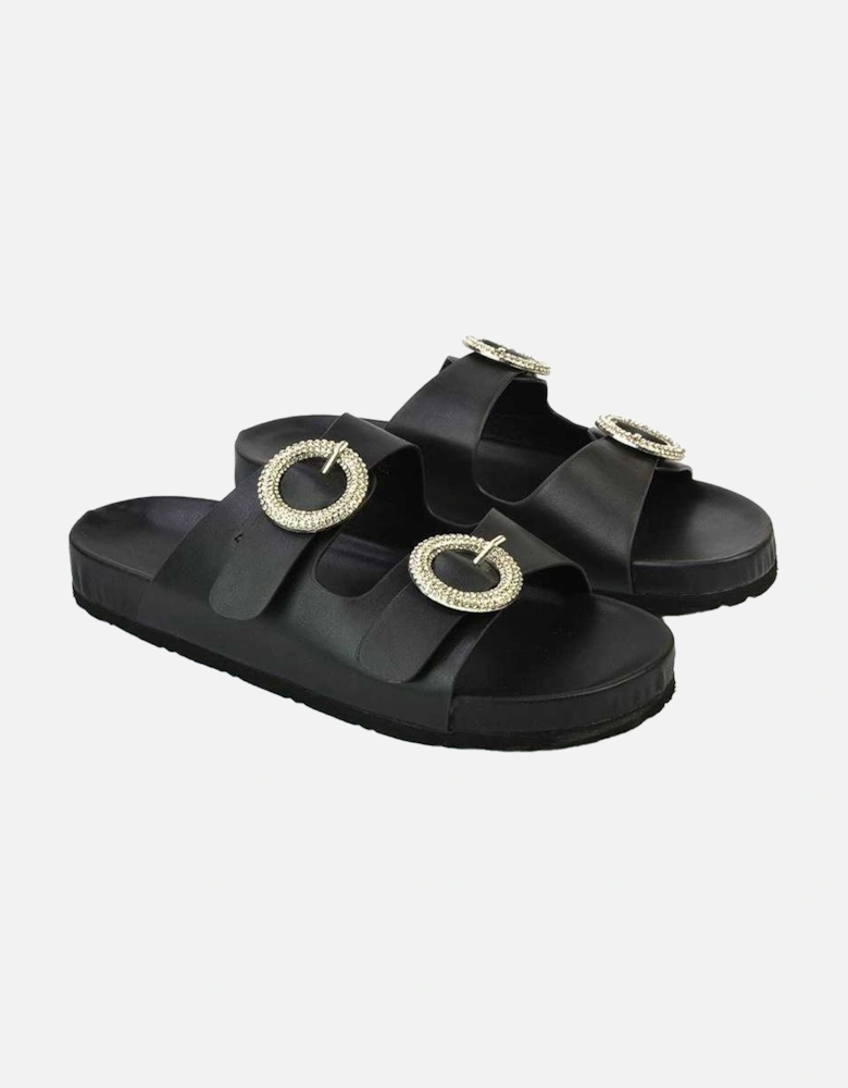 Womens/Ladies Reggie Diamante Double Strap Flat Sandals