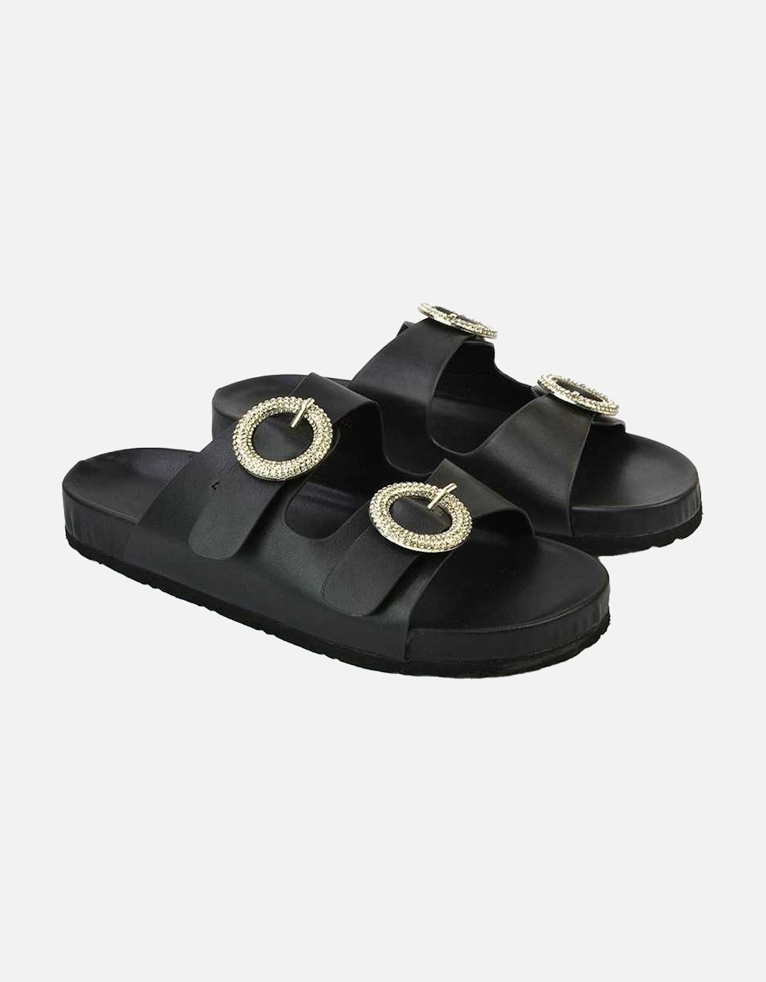 Womens/Ladies Reggie Diamante Double Strap Flat Sandals