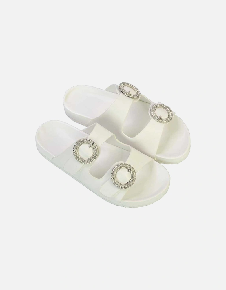 Womens/Ladies Reggie Diamante Double Strap Flat Sandals