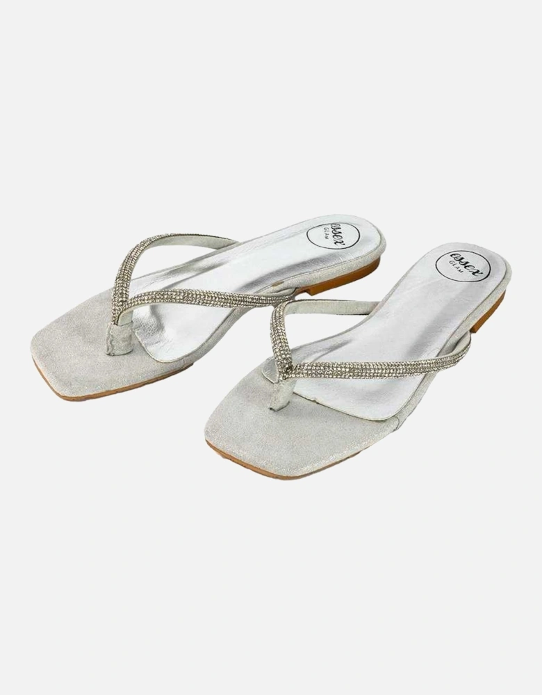 Womens/Ladies Raina Diamante Thong Strap Flat Sliders