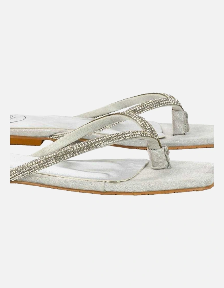 Womens/Ladies Raina Diamante Thong Strap Flat Sliders