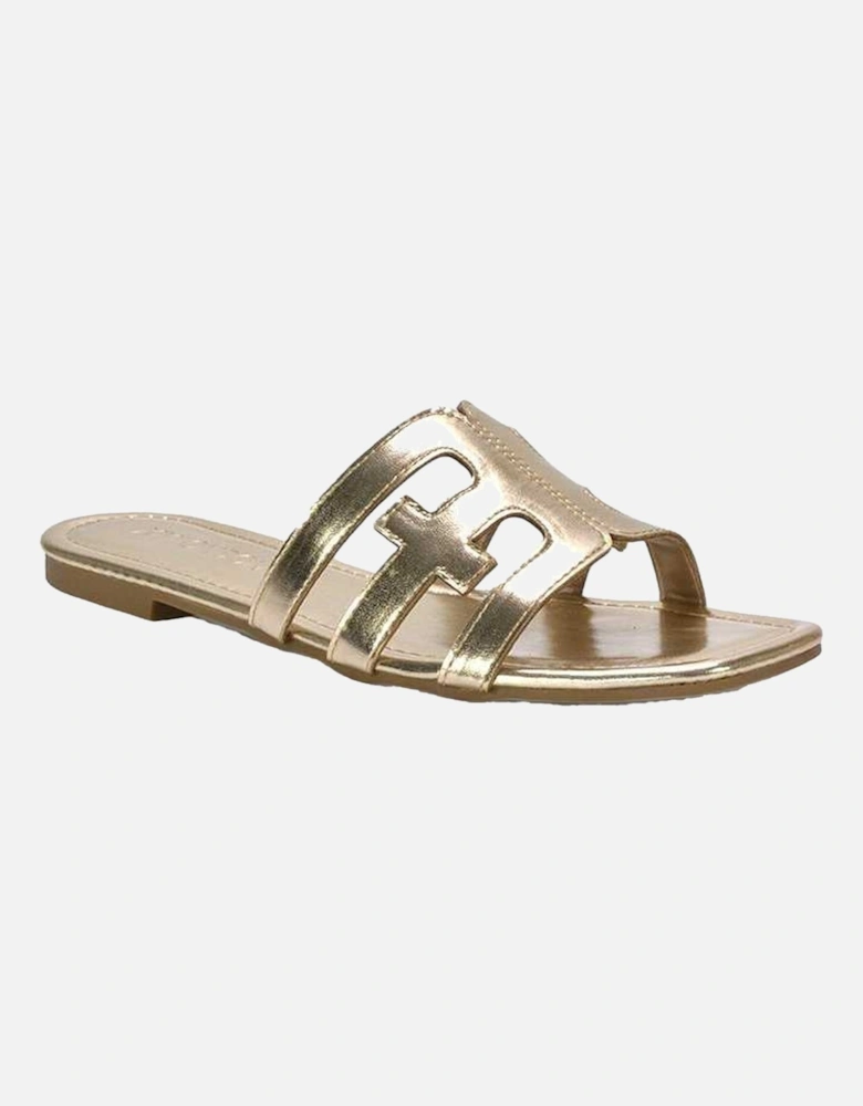 Womens/Ladies Ellie Metallic Cut Out Strap Square Flat Sandals