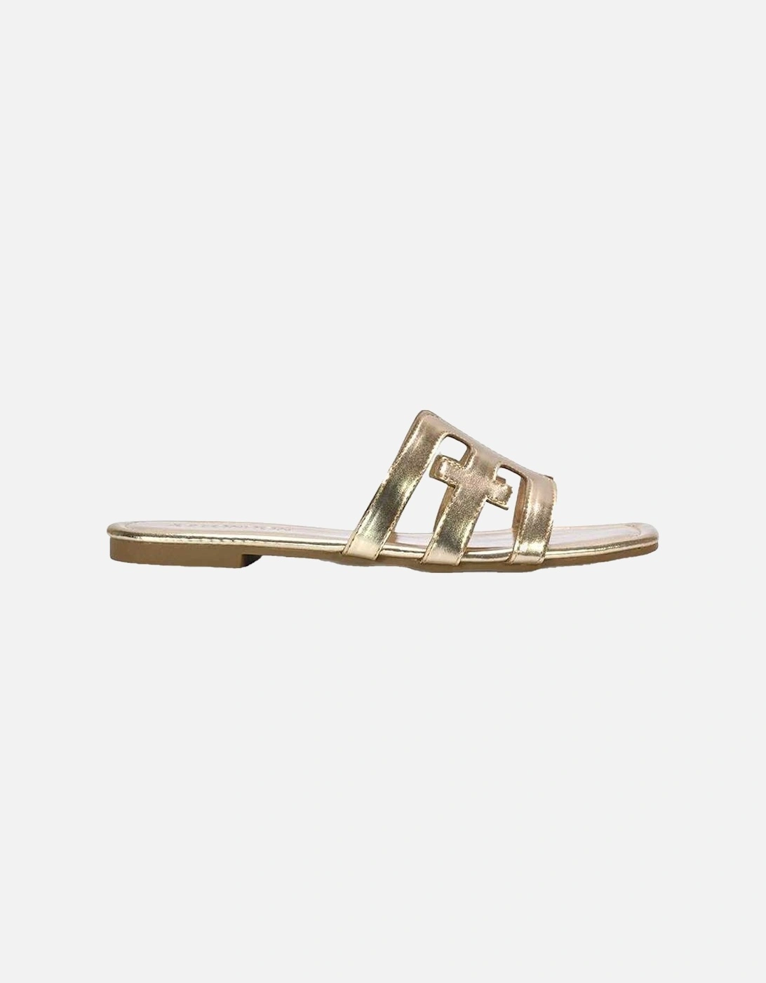 Womens/Ladies Ellie Metallic Cut Out Strap Square Flat Sandals